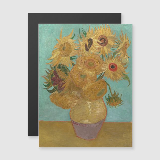 Invitation Magnétique Van Gogh - Sunflowers, 3ème version, répétition (Devant / Derrière)
