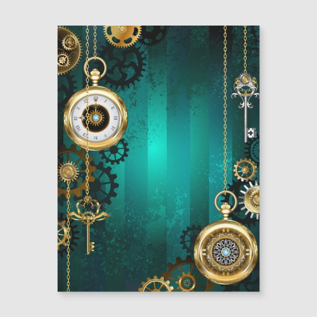 Invitation Magnétique Veille bijoux Steampunk sur un Arrière - plan vert (Devant)