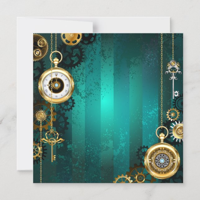 Invitation Magnétique Veille bijoux Steampunk sur un Arrière - plan vert (Recto)