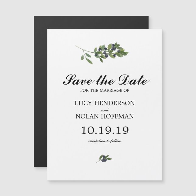 Invitation Magnétique Verger d'olive aquarelle | Enregistrer la date (Devant / Derrière)