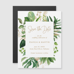 Invitation Magnétique Vert tropicale Or moderne Enregistrer la date
