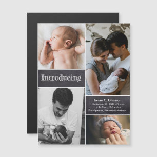Invitation Magnétique Vertical Introduction photo collage bébé naissance