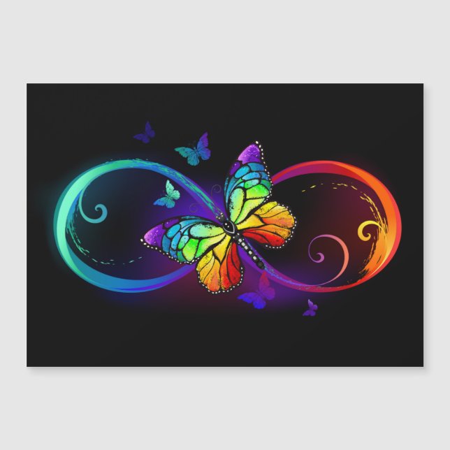 Invitation Magnétique Vibrant infinity with rainbow butterfly on black (Devant)
