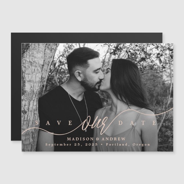 Invitation Magnétique Vide| Une photo d'amour florissante Sauvez la date (Devant / Derrière)