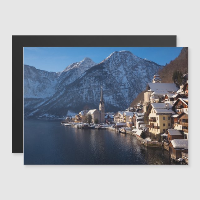 Invitation Magnétique Ville de Hallstatt dans la neige en hiver (Devant / Derrière)