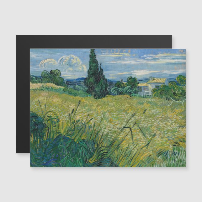 Invitation Magnétique Vincent Van Gogh, champ de blé vert avec Cypress (Devant / Derrière)
