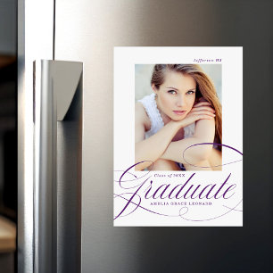 Invitation Magnétique Violet   Eloquence Photo Graduation