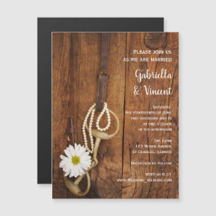 Invitation Magnétique White Daisy and Horse Bit Country Western Mariage