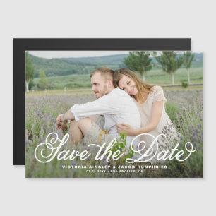 Invitation Magnétique White Rustic Whimsical Script Photo Enregistrer la