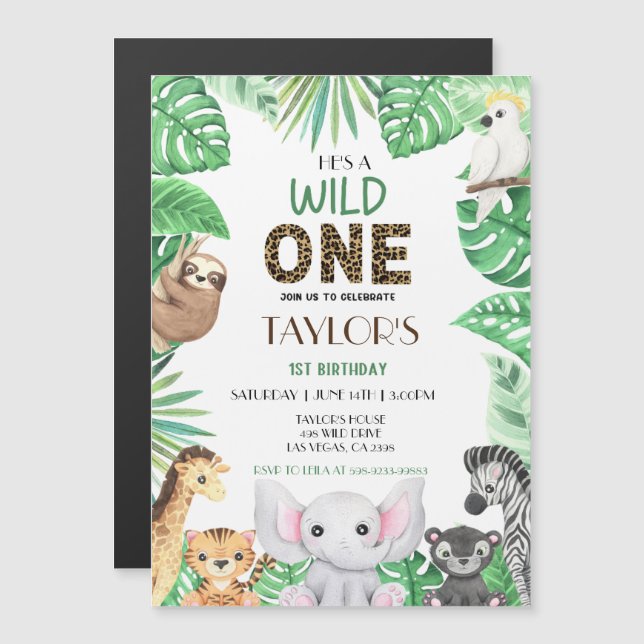 Invitation Magnétique Wild One Neutral Celebration - Safari Adventure! (Devant / Derrière)