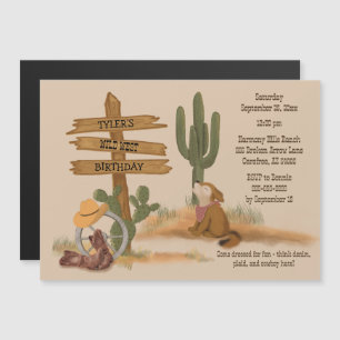 Invitation Magnétique Wild West Boys Rustic Kid's Fun Thin Magnetic Card