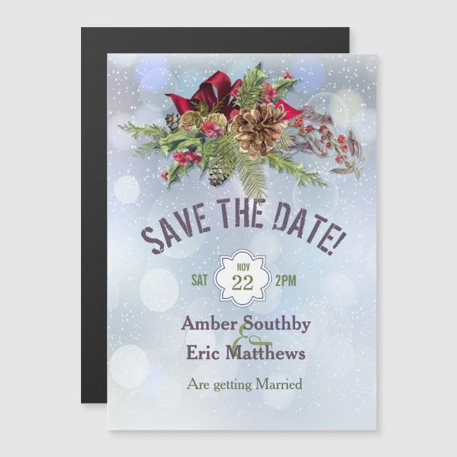 Invitation Magnétique Winter Wonderland Poinsetia Magnétique Enregistrer (Devant / Derrière)