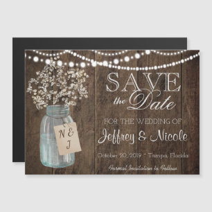 Invitation Magnétique Wood Rustic Country Barne Mariage Date de sauvegar