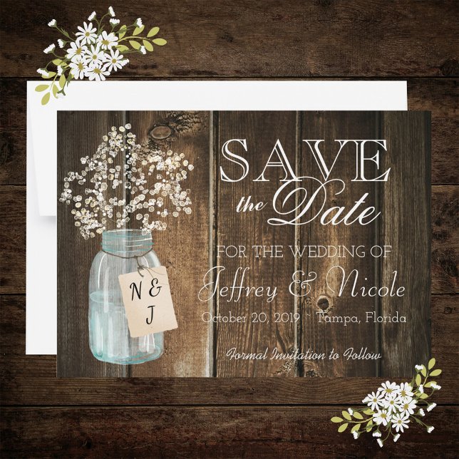 Invitation Magnétique Wood Rustic Country Barne Mariage Date de sauvegar (Créateur téléchargé)