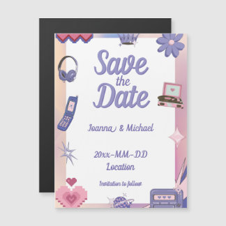 Invitation Magnétique Y2K Rose Purple 2000s Retro Geek Enregistrer la da
