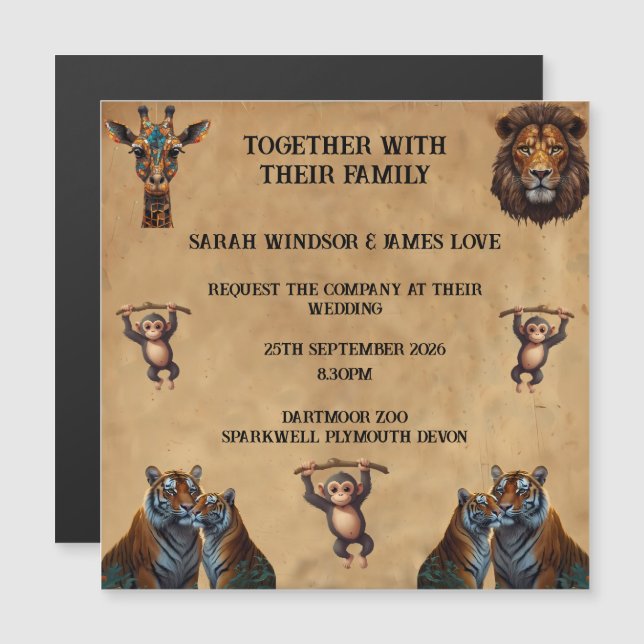 Invitation Magnétique Zoo Mariage amusant (Devant / Derrière)