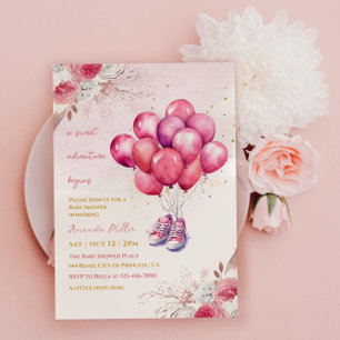 Invitation Magnifique Balloon rose bébé fille Douche