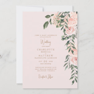 Invitation Magnifique Blush Floral Gold Text Blush Mariage