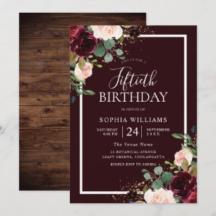 Invitation Magnifique Bourgogne Rouge & Blush Floral 50e anni