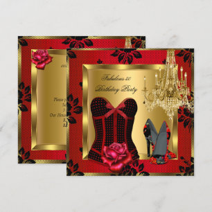 Invitation Magnifique corset rouge talons hauts lustre rose e