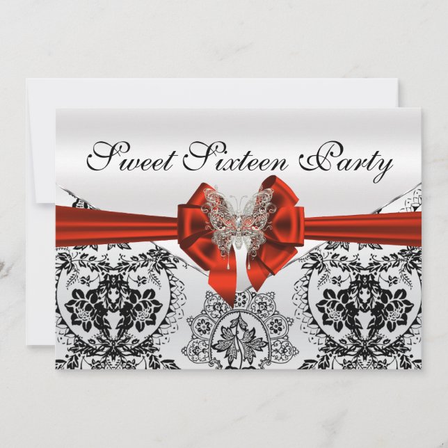Invitation Magnifique Damas noir et Sweet sixteen papillon (Devant)