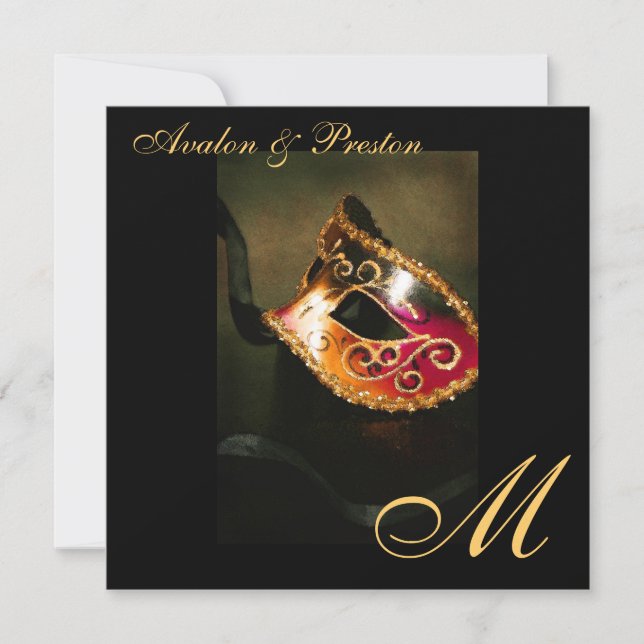 Invitation magnifique de monogramme de masque de (Devant)