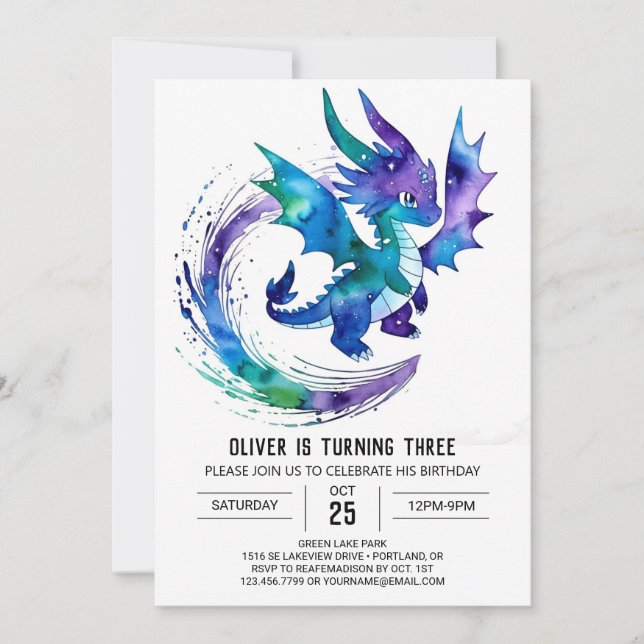 Invitation Magnifique Dragon Digital Boy Anniversaire (Devant)