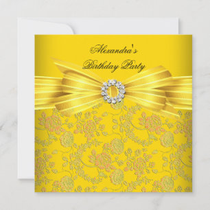 Invitation Magnifique Fête d'Anniversaire Rose Damask Jaune