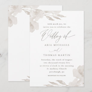 Invitation Magnifique floral neutre avec calligraphie de mari