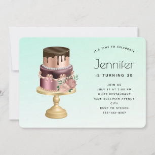 Invitation Magnifique gâteau de fête glamour pour anniversair