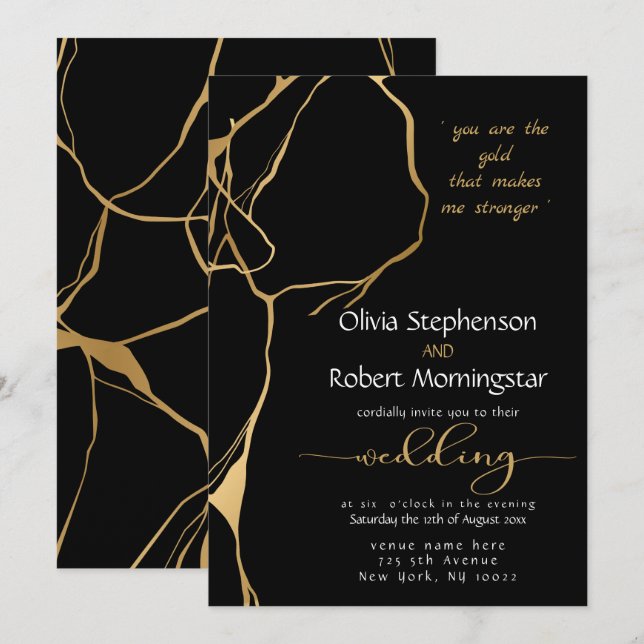 Invitation Magnifique Kintsugi noir et or (Devant / Derrière)
