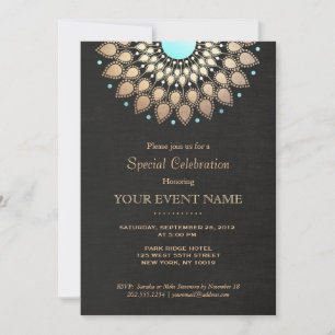 Invitation Magnifique Mandala de Lotus Orné en Or Noir