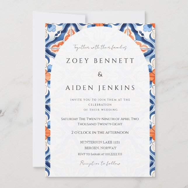 Invitation Magnifique Mariage Bleu Clair Et Rouge (Devant)