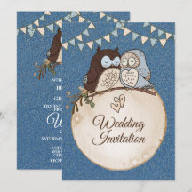 Magnifique Mariage Bleu Marron Hibou Paillettes