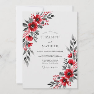 Invitation Magnifique mariage botanique hivernal rouge