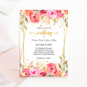 Invitation Magnifique Mariage d'aquarelle rose Enchanted