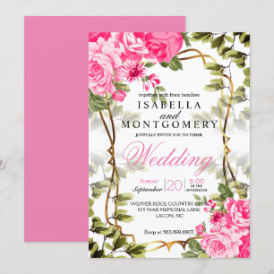 Invitation Magnifique Mariage de fleurs roses
