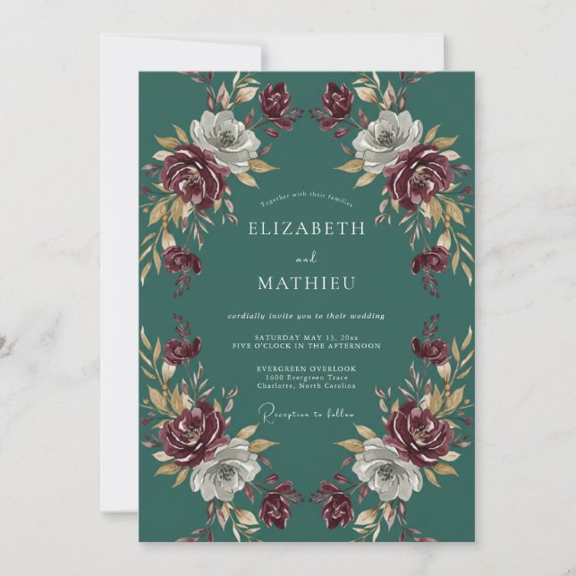 Invitation Magnifique mariage d'hiver sarcelle (Devant)