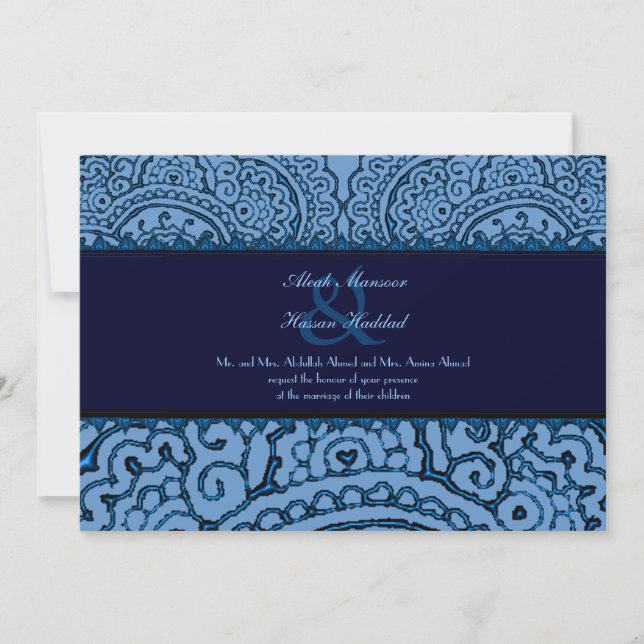 Invitation Magnifique Mariage Mehndi Mandalas (Bleu) (Devant)