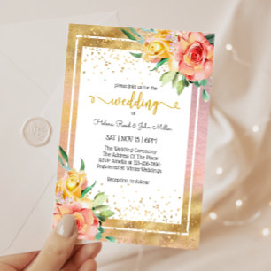 Invitation Magnifique Mariage rose Fleur Enchantée