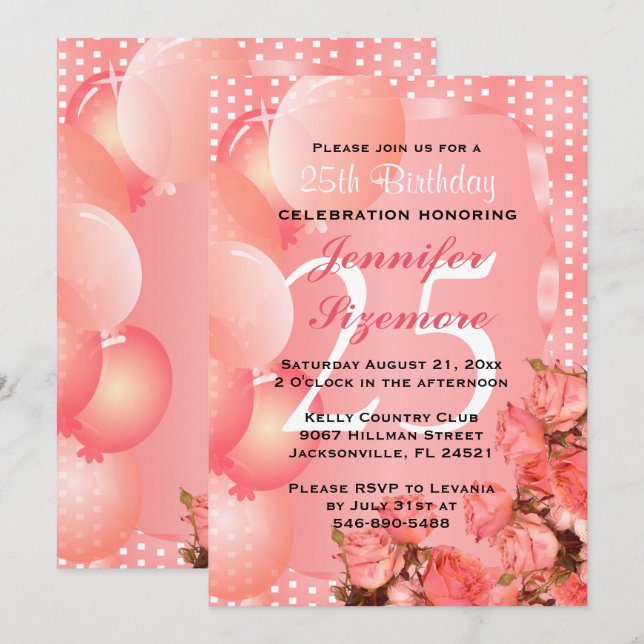 Invitation Magnifique Modèle d'anniversaire de corail - 00e a (Devant / Derrière)