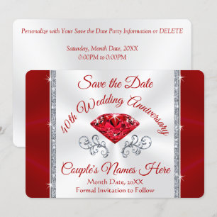 Invitation Magnifique Personnalisée, 40e Enregistrer les cart