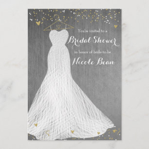 Invitation Magnifique robe sur cintre doré douche de mariée