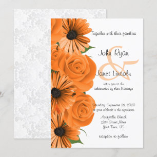 Invitation Magnifique Rose orange et Mariage Daisy