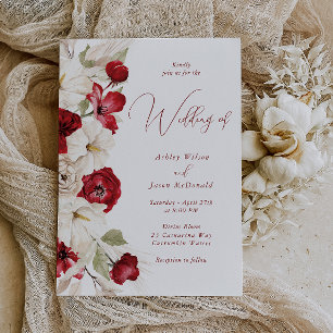 Invitation Magnifique Script moderne Rouge & Blanc Floral Mar