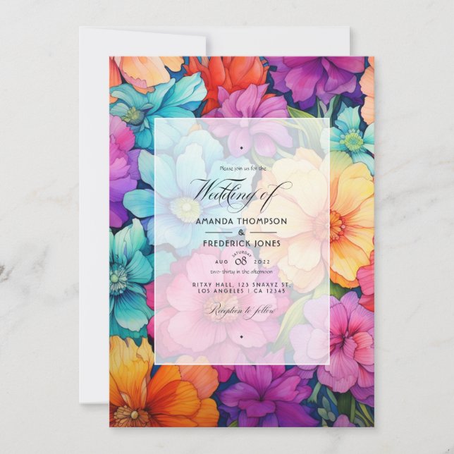 Invitation Magnifique tableau floral de mariage d'été (Devant)