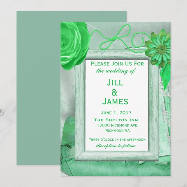 Invitation Magnifique Vert Floral Chic (Devant / Derrière)