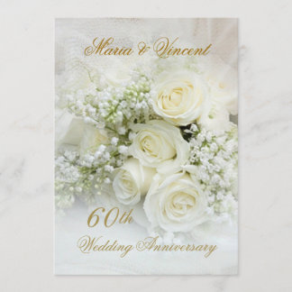 Invitation Magnifiques roses blanches 60e anniversaire de mar