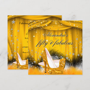 Invitation Magnifiques talons hauts orange doré 50 plumes fêt
