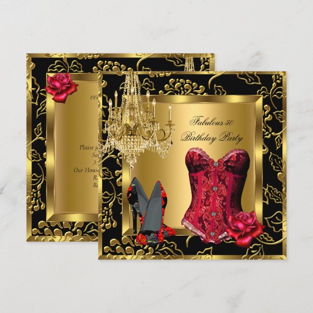 Invitation Magnifiques talons rouges lustre corset rose dente (Devant / Derrière)